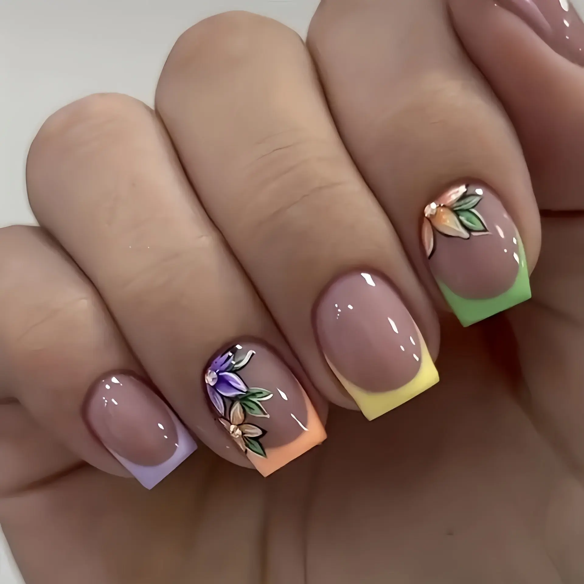 Curvlife short squoval french Fake Nails french nude glossy shiny for spring 2 Week Wear Damage Free