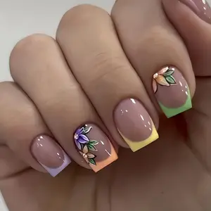 Curvlife short squoval french Fake Nails french nude glossy shiny for spring 2 Week Wear Damage Free