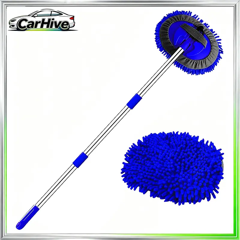 Car Wash Mop with 47.5" Long Handle Detachable Head Multi-Purpose Chenille Cleaning Tool Soft Dust-Free Strong Water Absorption Car Paint Safe for SUVs Off-Road Vehicles Cars Trucks Windows