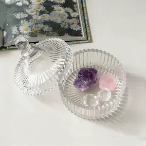 Crystal Storage Box, Magnetic Bowl, Glass Jar with Lid, Transparent Glass Jewelry Container, Desktop Decorative Storage Box