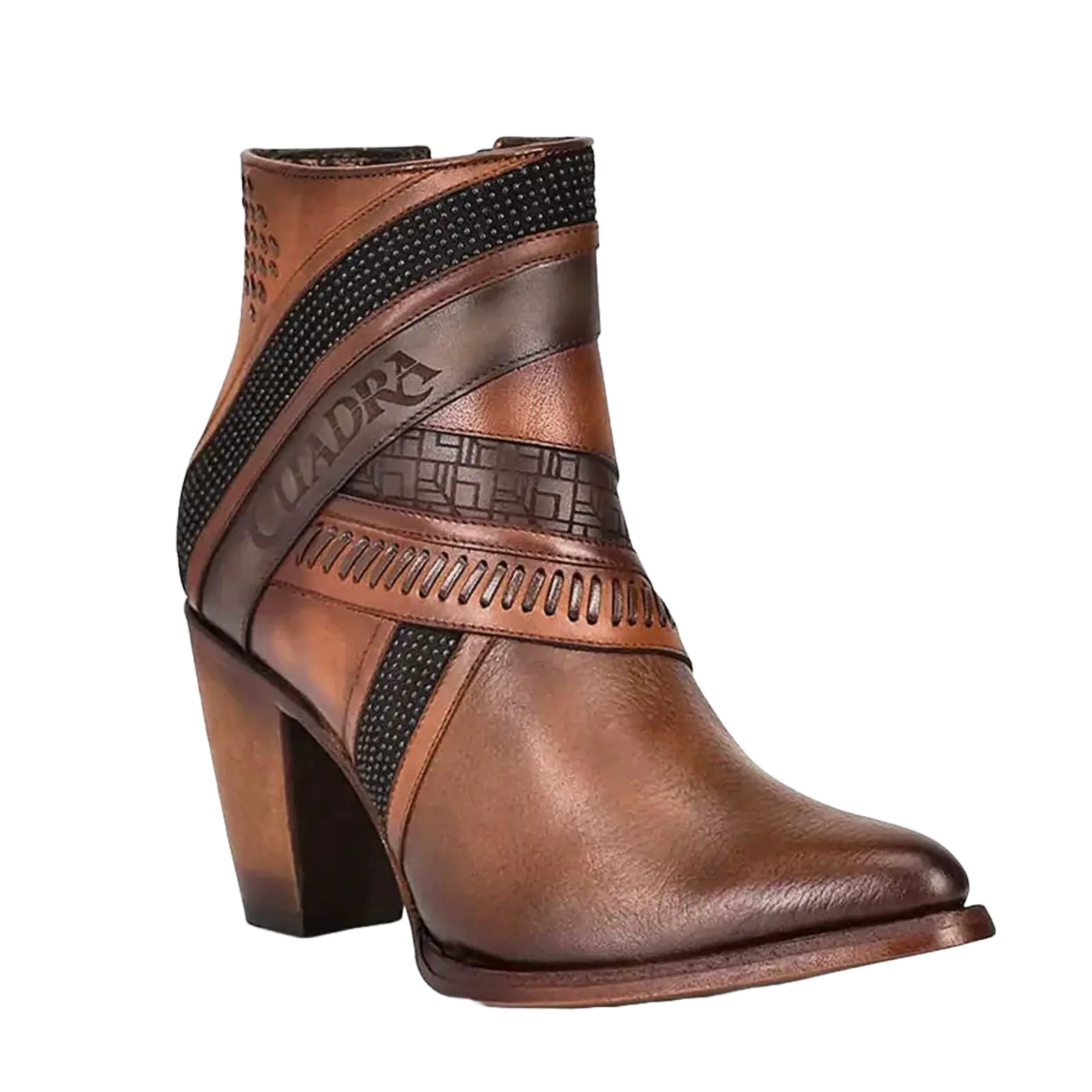 Cuadra Ladies Honey Laser & Woven Round Toe Brown Booties CU619