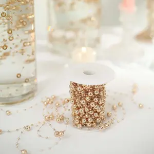 Faux Pearl String Beads Vase Filler - Rose Gold DIY Craft Fishing Line Pearl Chains 100ft