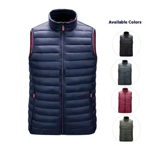 Vest for Men's sprint coats jakets Lightweight Water-Resistant mens vest Casual Menswear Fabric Zipper Pockets Polyester Collar Navy Nylon Puffer
