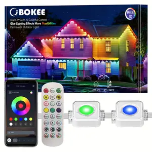 Permanent outdoor lights, 150FT/100FT/50FT intelligent RGBIC outdoor LED lights, music synchronization/remote control/wireless APP control/voice control, suitable for house decoration, courtyard decoration, Christmas and other holiday decorations.