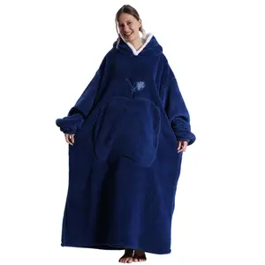 Plus Size Wearable Hoodie Blanket for Women Men, Oversized Hoodie Blanket Cozy Warm Flannel Sweatshirt with Big Pocket Loungewear Womenswear Hooded Blanket as Gifts for Mom Girlfriend