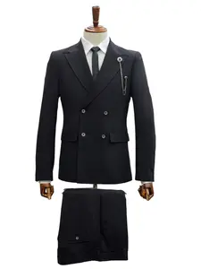 Black Double-Breasted Stretch Suit Slim Fit