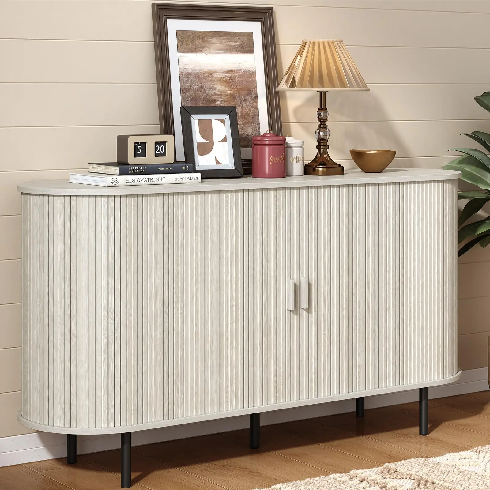 【BackToSchool】ONBRILL 40/55'' Fluted Sideboard Storage Cabinet With Doors And Shelves - Credenza Storage Cabinet For Office, Bedroom Storage Cabinet, Hallway Storage Cabinet, Console Storage Cabinet,dorm essentials,home decor