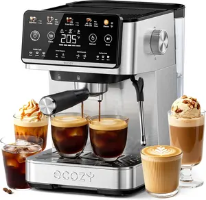 ecozy 4-in-1 Espresso Machine with Milk Frother, LED Touch Screen, 20 Bar Pump Espresso Maker, 50oz Removable Tank, Compact Stainless Steel, Drip Coffee, Cold Brew and Over lce Coffee Machine for Home Coffee Bar, Office, Latte, Cappuccino, Macchiato