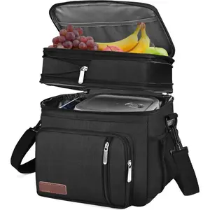 Lunch Bag & Lunch Box for Men Women Double Deck - Leakproof Insulated Soft Large Adult Lunch Cooler Bag for Work (Black,15L)