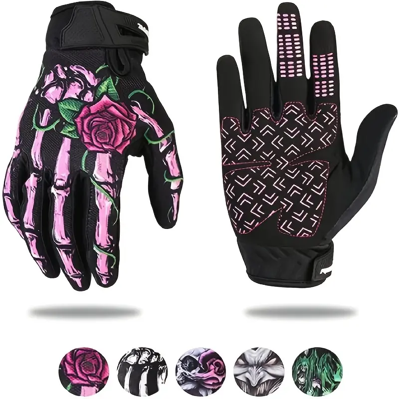 Unisex Motorcycle Style Sports Gloves - Long-Fingered, Weather-Aware Winter-Spring Riding, Ghost Claw Design, Windproof, Coldproof, Snap Closure, Knit Polyester, Hand Washable, Universal Fit, S Size Sports & Outdoor Accessory