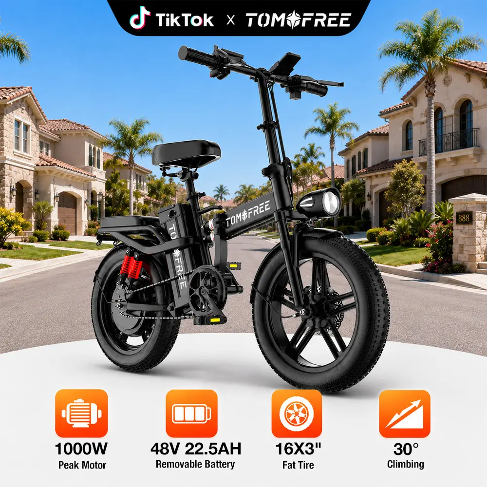 Tomofree 750/1000W Folding Electric Bike, 48V 22.5AH Removable Battery, 20+/28+MPH, 14''/16'' Tire, 31-70miles PAS, 200lbs Load Ebike for Adult, Adult Electric Bicycles for Commute, Foldable Bikes, Compact Folding Bikes