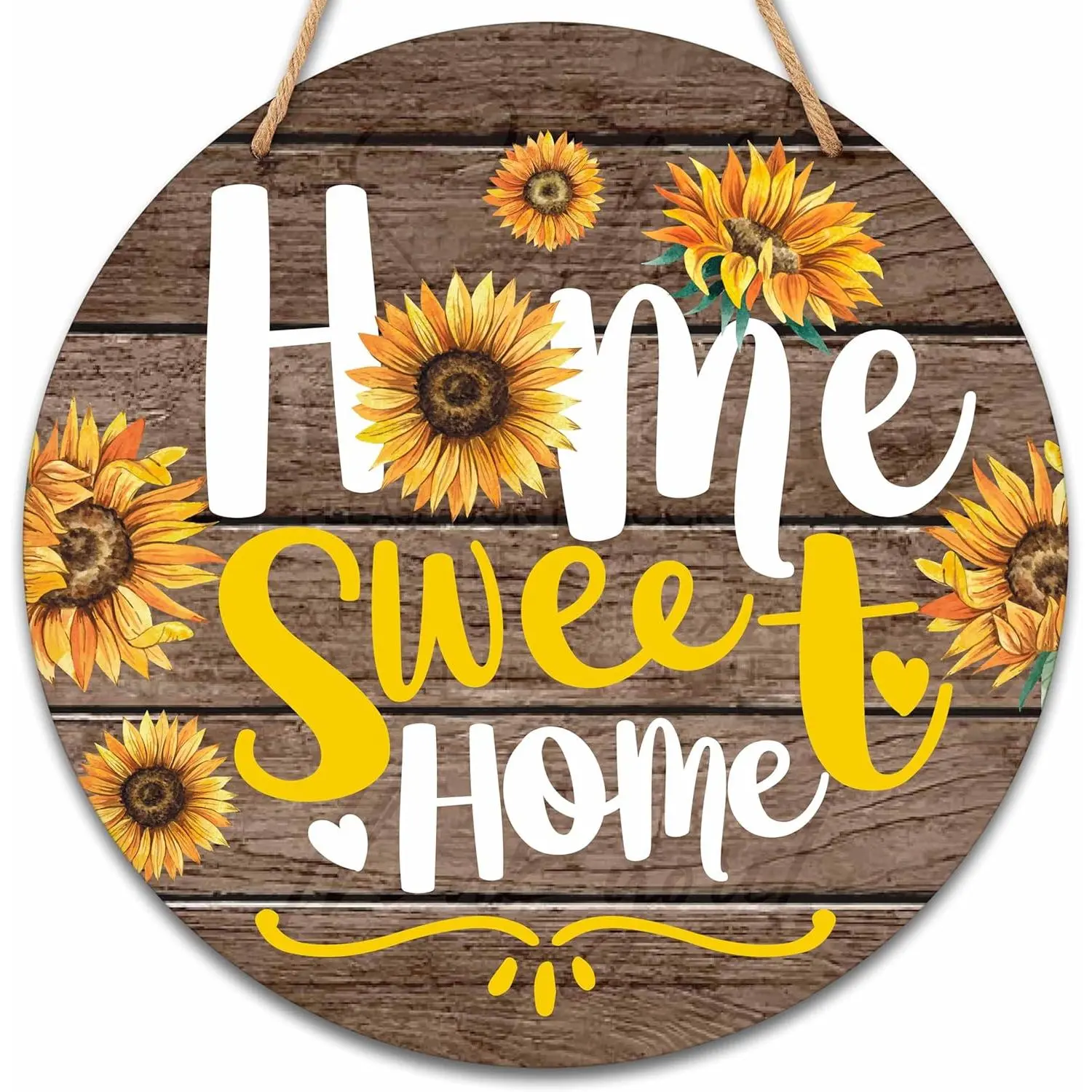 【Moving Season】Welcome Sign for Front Door, Home Sweet Home Round Hanging Sign With Rope, Sunflower Wall Decor For Farmhouse Home Front Door Porch, Housewarming Gifts for Family Friend, A31