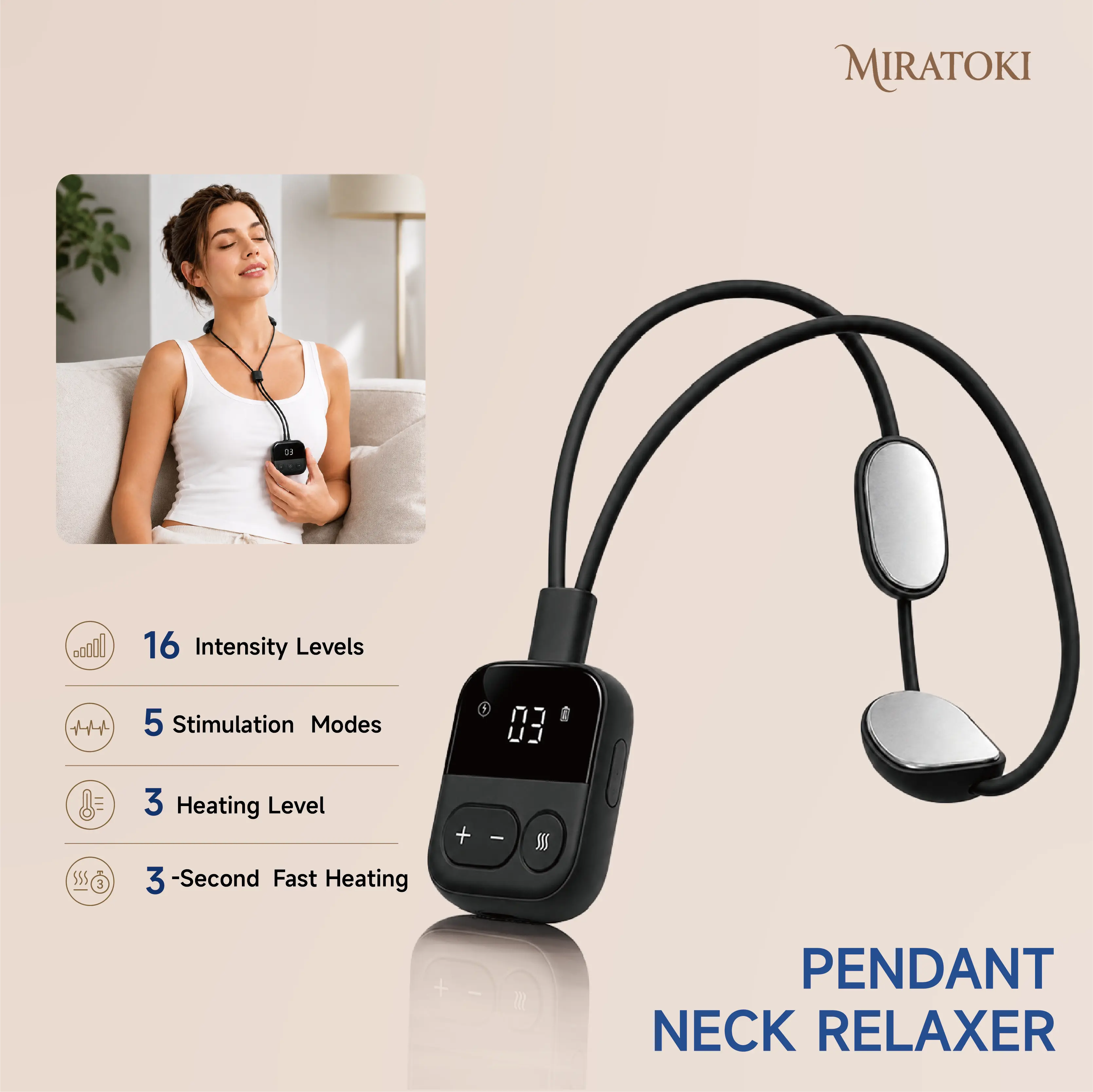 MIRATOKI Cordless Neck Relaxer - Heating & Microcurrent Self Care Gadget, Pocket-Size Portable Massager for Desk & Travel Use, Compact for Neck, Shoulders, Back, Arms, Thighs, Adulting Cool Gifts for Adults, Portable Massagers