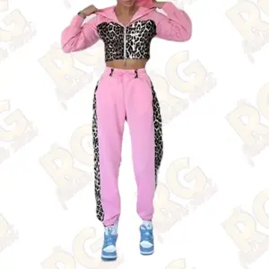 LEOPARDO HOODIE JACKET  SWEAT PANTS 2 PICES SET