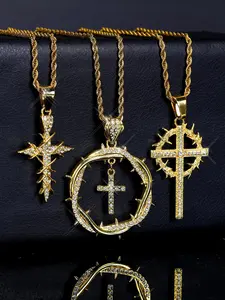 Cross Pendant Necklaces Set with Box, Cuban Cross Necklace, Fashion Jewelry for Party, Daily Clothing Decor, Trendy All-match & Exquisite Jewelry for Birthday Gift