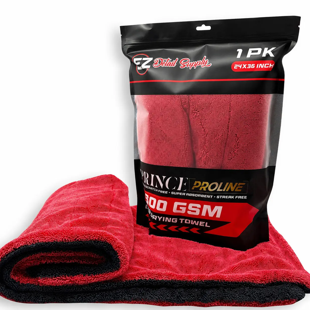 Prince Proline 1300 GSM Car Drying Towel by EZ Detail Supply - 1-Pass Drying, Streak-Free, Super Absorbent, Large Size, Durable Heavy Duty Microfiber Cloths, Multipurpose Cleaning Cloths for Car Enthusiasts
