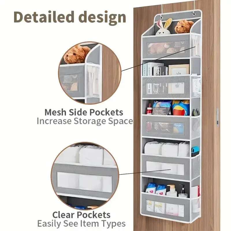 Over-the-Door Hanging Organizer with 5 Large Pockets | High-Capacity 60 lb Storage Bag | Space-Saving Bedroom/Bathroom/Closet/Dorm Organizer | Back-to-School Essentials, No Tools Required, Premium Non-Woven Pantry & Kitchen Storage