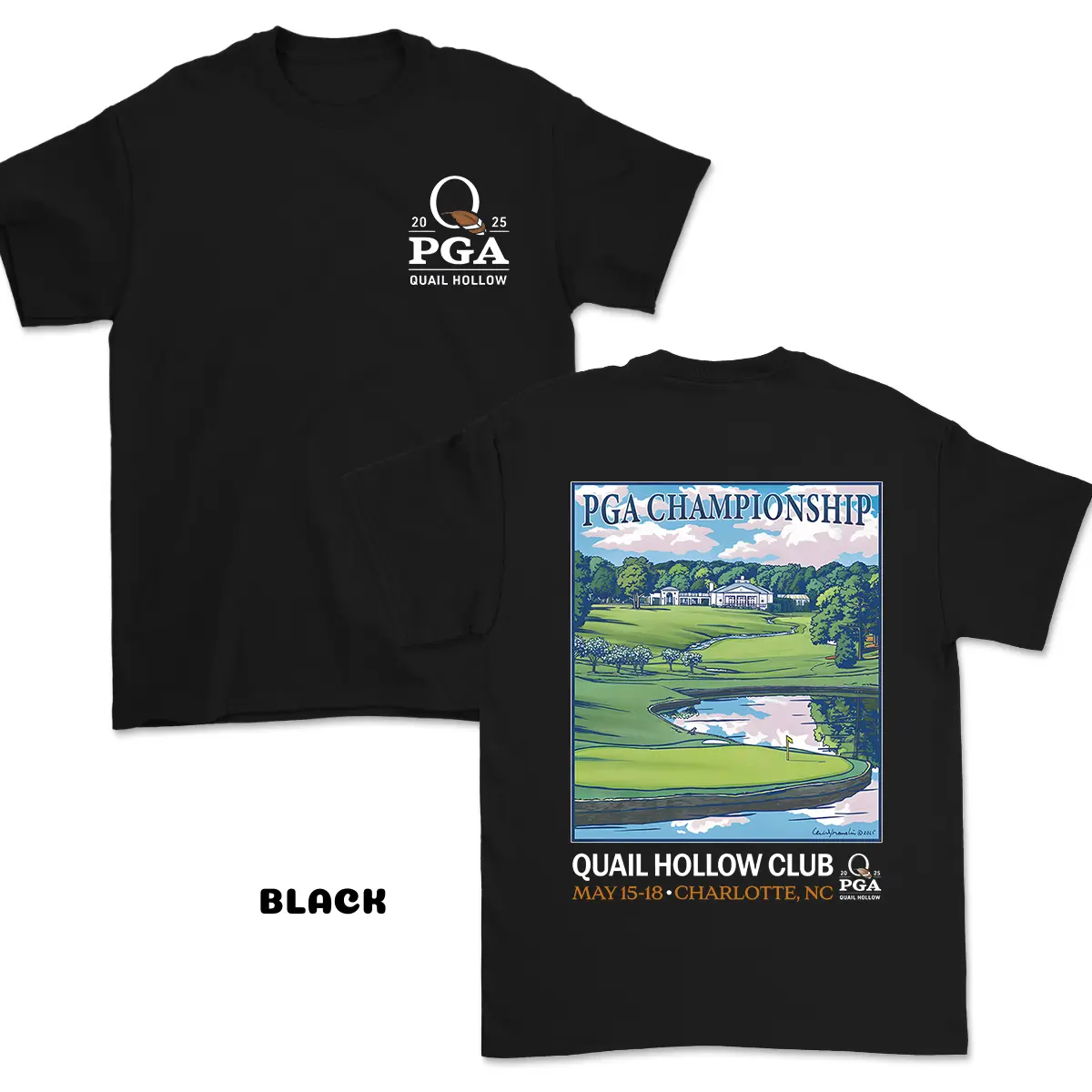 PGA Championship Quail Hollow 2025 Graphic Tees for Men & Women, Breathable Cotton Apparel, Golf Course Design with PGA Flag, Trendy Casual Gift for Golf Lovers,western