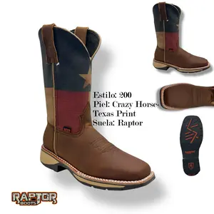 Raptor Boots 200-Texas Print Square Toe Work Boot with Heavy Duty Sole & Double Insole for Extra Comfort Water Resistant Slip Resistant
