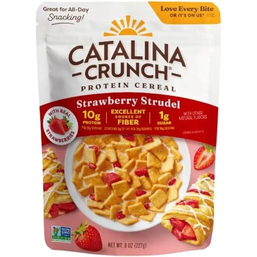 Catalina Crunch Protein Cereal - Breakfast Cereal with 10g of Protein, No Added Sugar - Gluten Free - Strawberry Strudel - 8 oz Bag (Pack of 1)