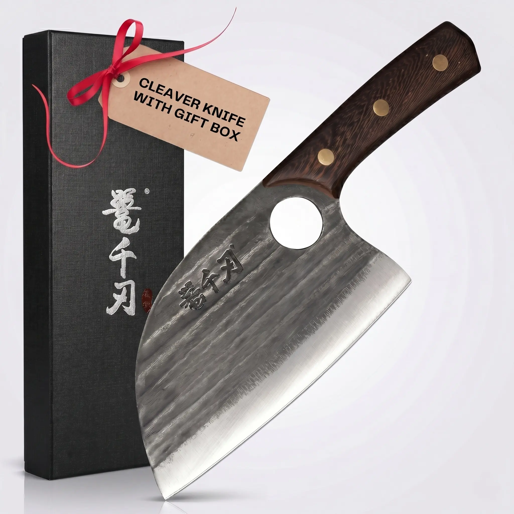 Hand Forged Full Tang Kitchen Chef Cleaver Knife, Heavy Duty Meat Bone Chopping Butcher Knife , Multi-Purpose Kitchen Cleaver for Daily Use Outdoors Camping Perfect Gift for Him Her
