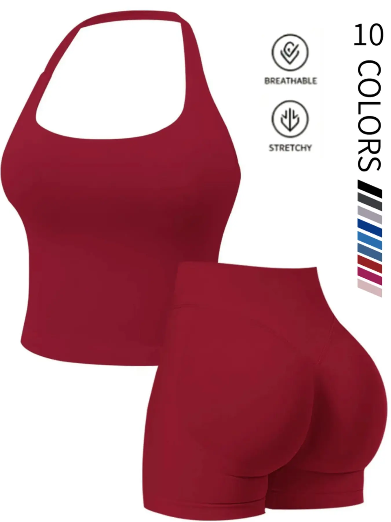 Buttery Soft 2-Piece Workout Set, Stretch Gym Set, High Waist Shorts & Halter Tank, All Day Comfort, Ideal for Fitness & Daily Wear, Soft Stretch Activewear, Gym Workout Sets, Gym Workout Sportswear, Fitness Clothing