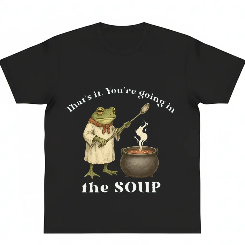Funny Frog t shirt You're Going in the Soup graphic tees Cottagecore Frog Gift Wizard Frog Whimsical Aesthetic Frog y2k cotton fashion Streetwear Casual
