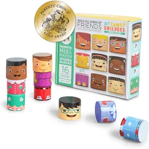 16-Piece Multiracial Magnetic Friends Play Set, Wooden Diversity Building Blocks for Kids, Multicultural Dolls for Creative Play & SEL Development – Ages 1+
