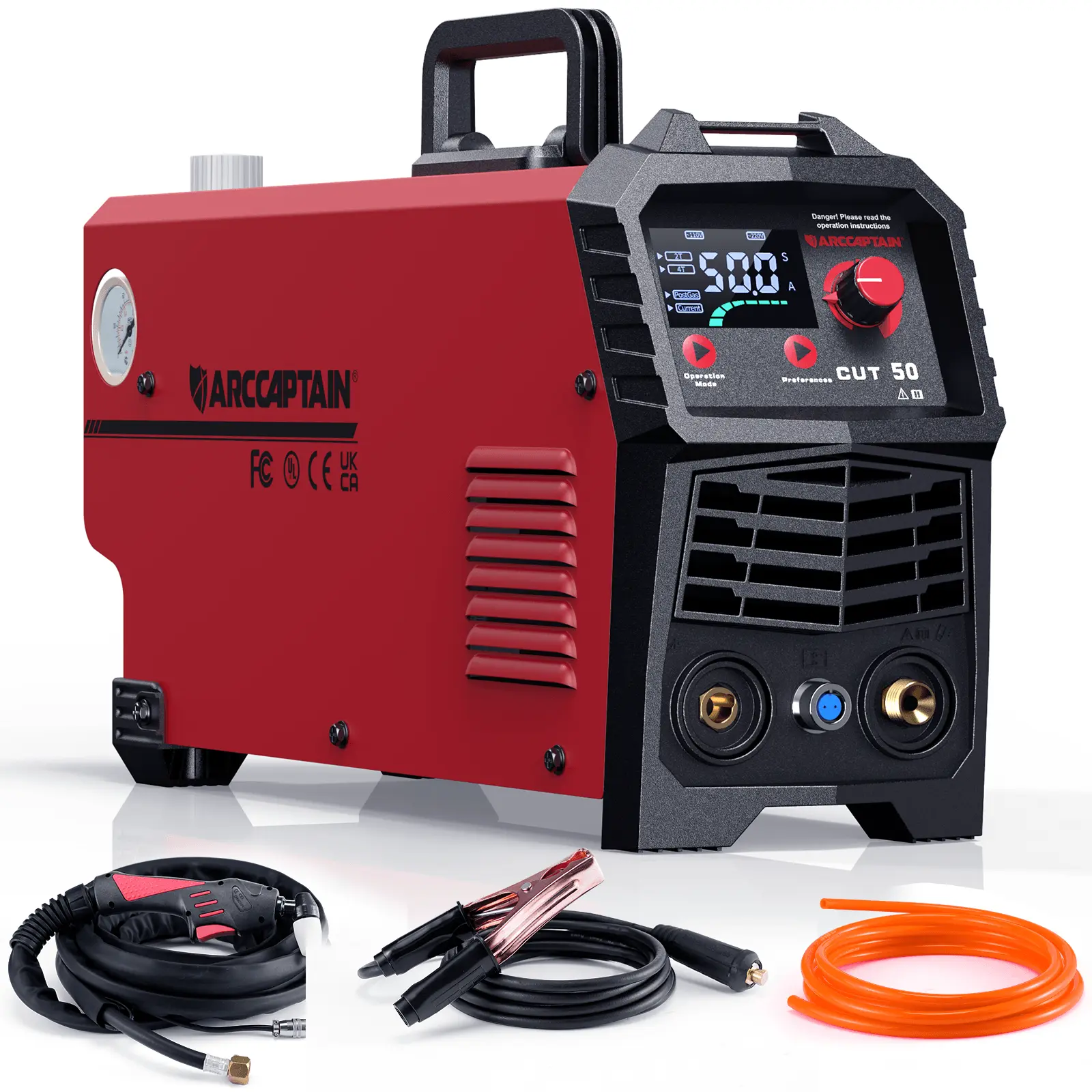 ARCCAPTAIN Plasma Cutter, [Large LED Display] 50Amps Cutter Machine with 110/220V Dual Voltage DC Inverter IGBT 1/2 Inch Clean Cut Post Flow and 2T/4T, for Beginners DIY