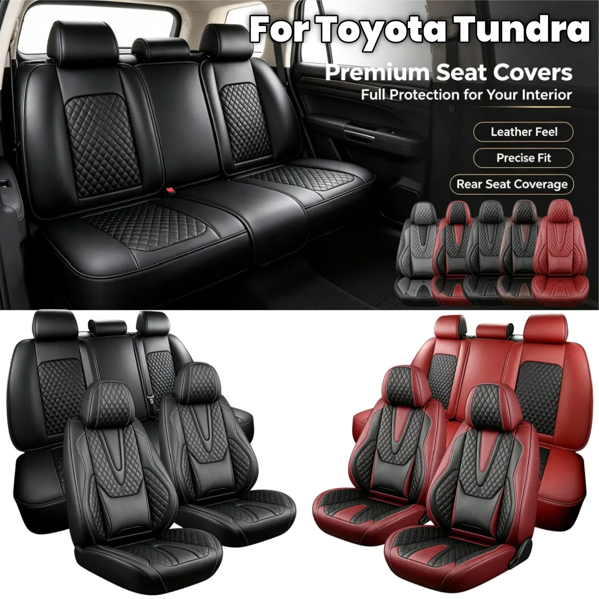 Fits For Toyota Tundra 2008-2021 2022 2023 2024 Car 5 Seat Covers Full Set, Premium Napa Leather Full Surround Design with Storage Bag, Front & Rear Seat Split Rear Benches Cushion Non-Slip Protector Pad Mat, Auto Vehicle Interior Decoration Accessories,