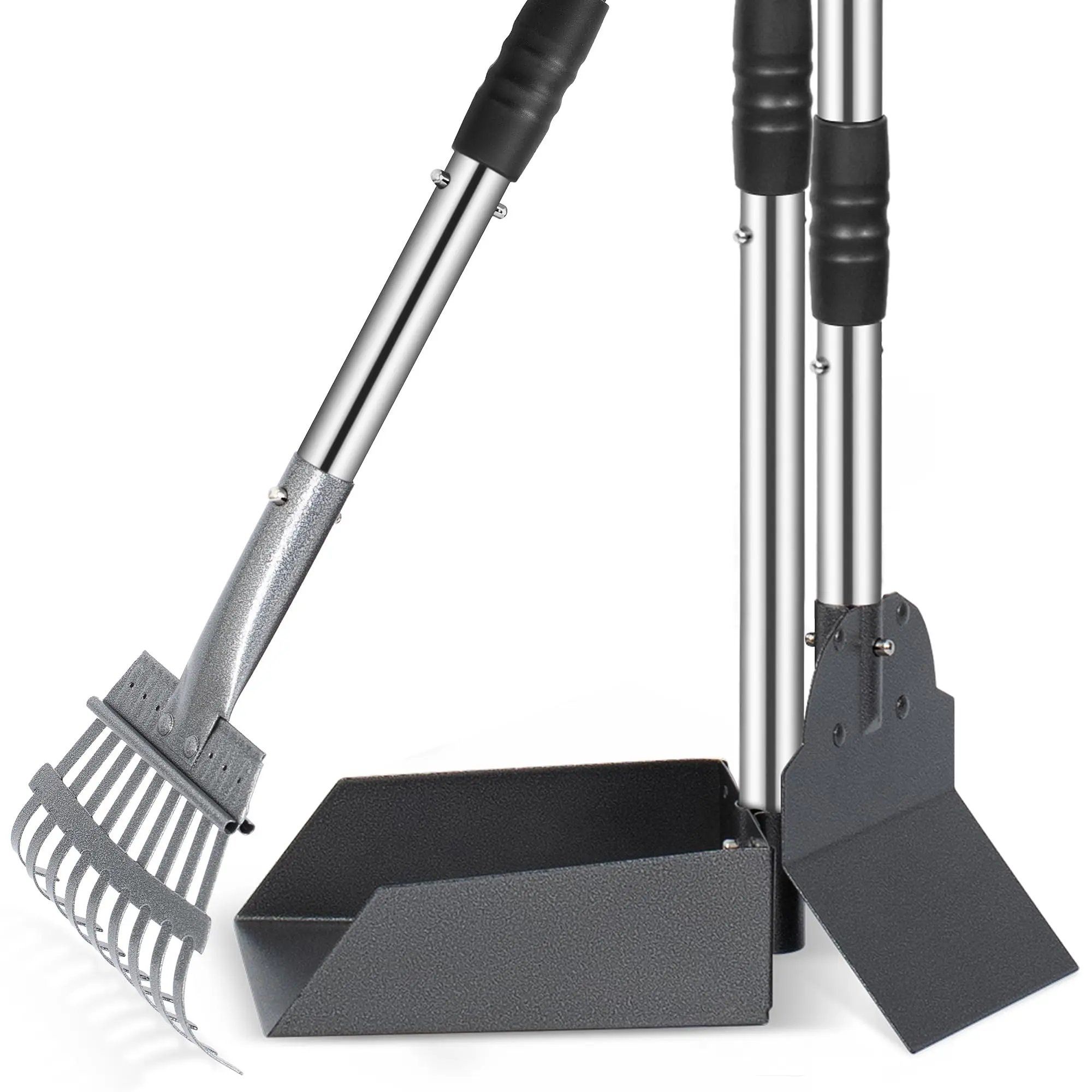 Dog Pooper Scooper Set with Long Handle Poop Tray Rake & Adjustable Stainless Steel Handles for Easy Outdoor Cleanup tiktokshopbacktoschool