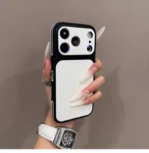 INS Style Color-Block Large View Window Vegan Leather Phone Case for iPhone 17 Pro Max, with Camera Button, Shockproof Premium Cover for iPhone 16 Pro Max/15 PM/14 MagSafe Slim Hard Clear iPhone Case