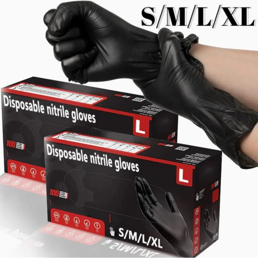 Black Nitrile Full-Finger Cleaning Gloves - Latex-Free, High Elasticity, Food Safe, Chemical Resistant Pack for Home Cooks, Kitchen Cleaning, DIY Bulk Box