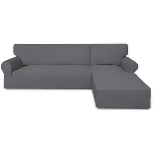 Stretch Sectional Couch Covers - 2 pcs Spandex Non Slip Sofa Covers with Elastic Bottom for L Shape Sectional Sofa Couch, Great for Kids & Pets (3 Seat Sofa + 3 Seat Chaise, Gray)