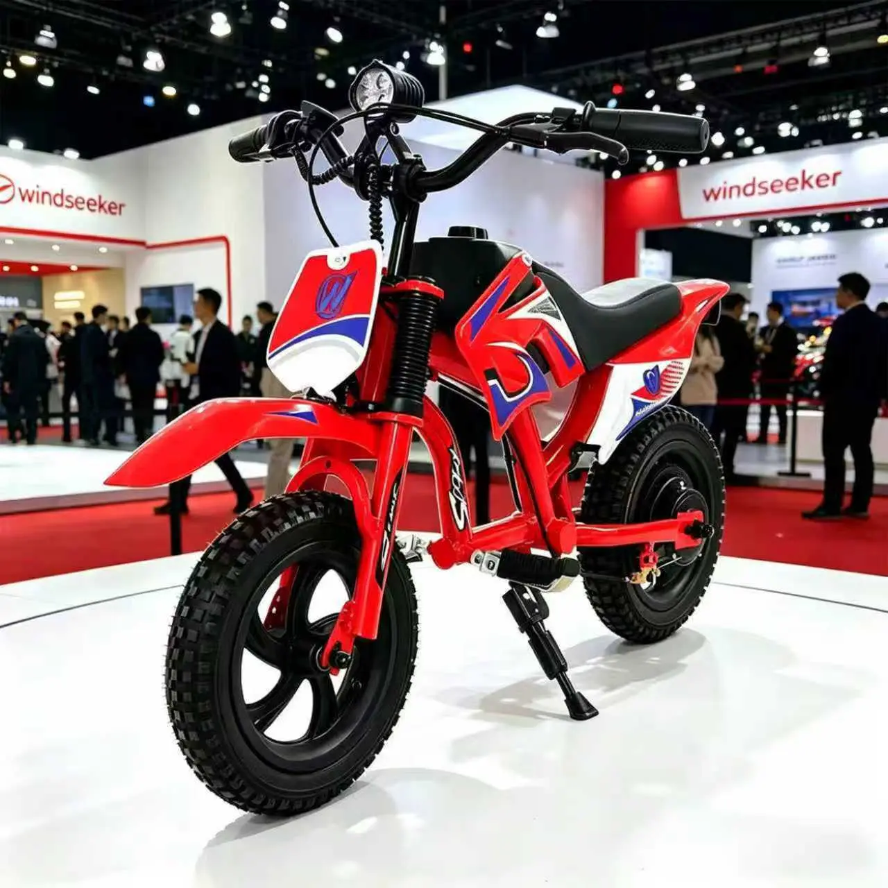 Kids' beginner electric dirt bike, top speed 12 mph, 12-inch tires, range 8 miles, 250W brushless motor, LED headlight, LCD three-speed display, full aluminum alloy body, suitable for kids aged 3-8, red