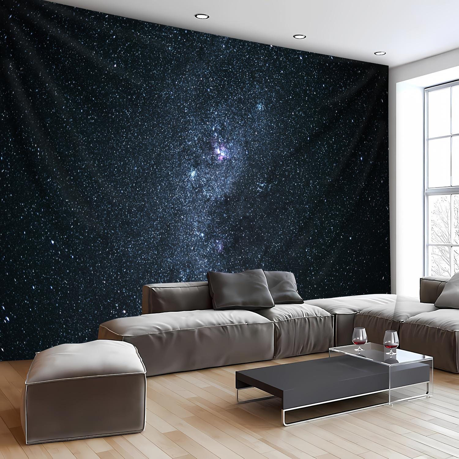 1pc Ultra Large Size Night Starry Sky Landscape Photo Background Wall Hanging Large Size Polyester Tapestry for Living Room Bedroom Office Home Room Party Decoration Live Streaming Background Tapestry Suspendable Ceiling, with Free Hanging Clips