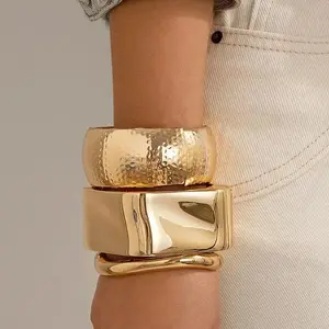 Exaggerated Punk Irregular Wide Cuff Bangle Vintage Gold Silver Color Bracelets Bangles For Women Men Accessories Jewelry
