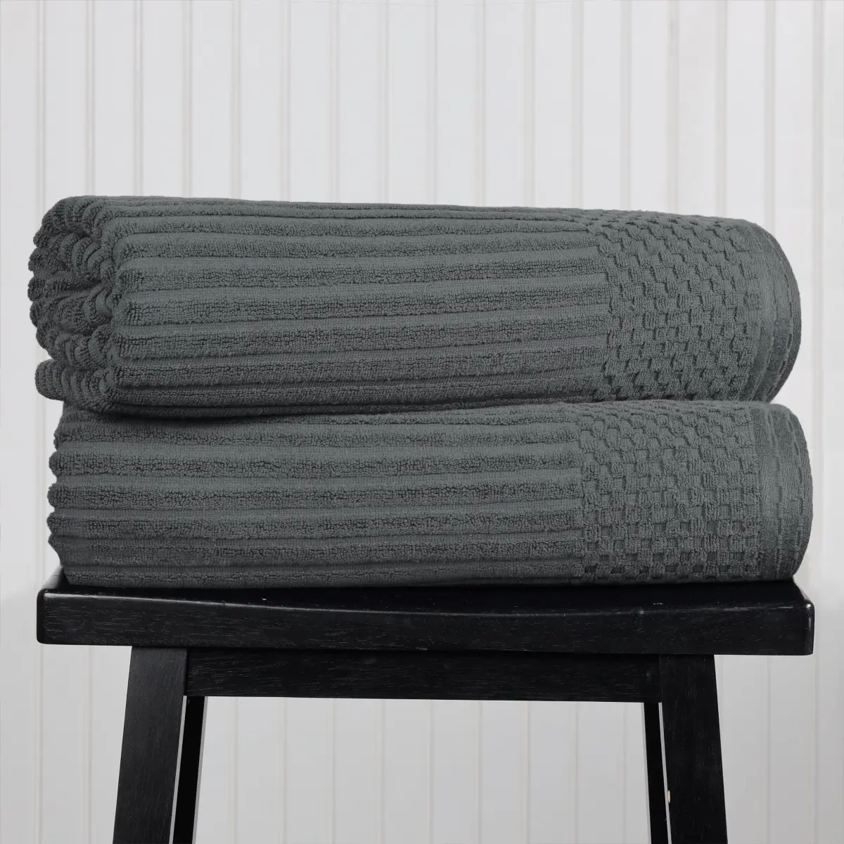 Home City SOHO BSHEET CL Ribbed Textured Cotton Bath Sheet Ultra-Absorbent Towel Set, Charcoal - 34 x 64 in.