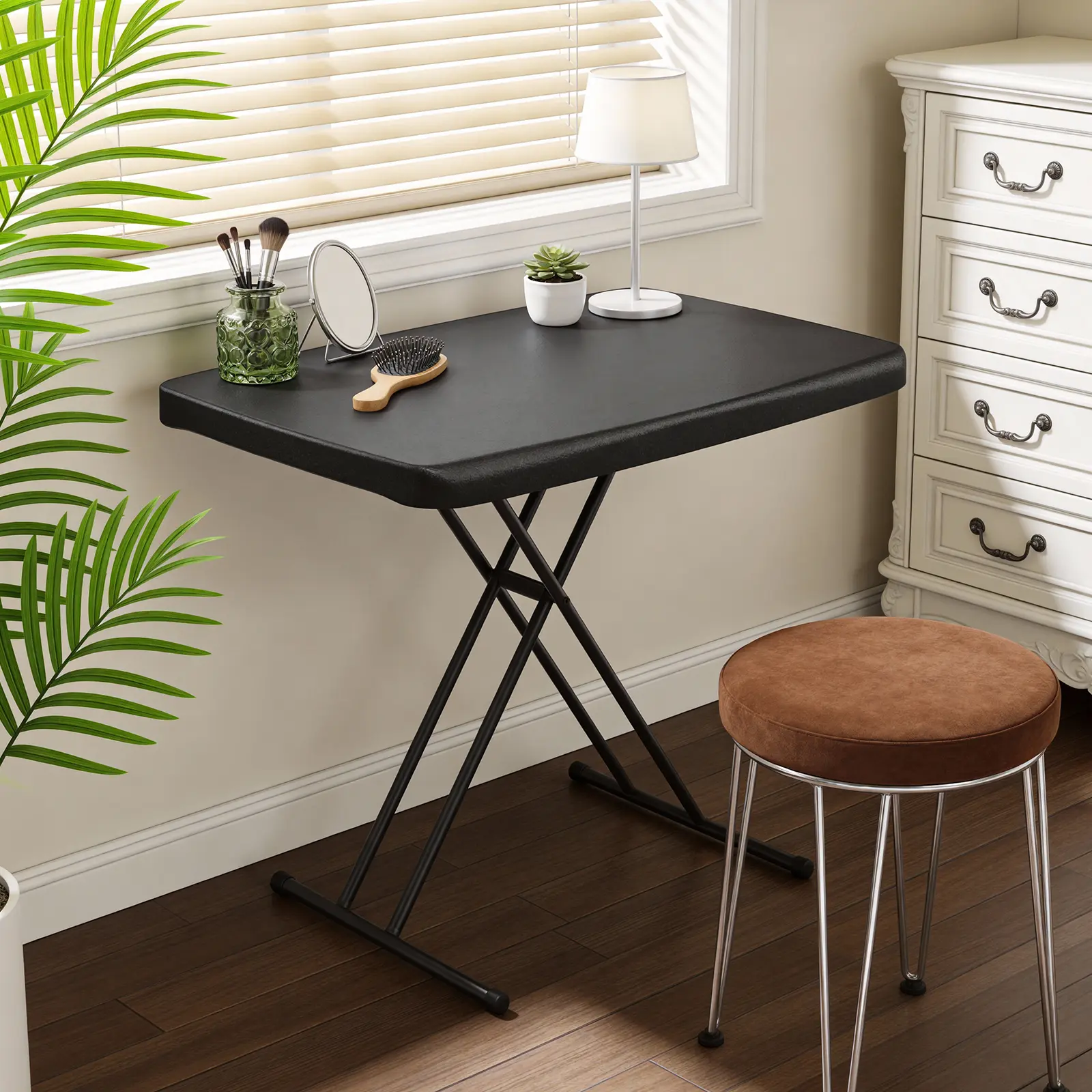 Folding  30 Inch - Small Desk Adjustable Height TV Tray for Laptop, Couch, Camping - Heavy Duty Utility Foldable  for Small Spaces, No Assembly Required, Granite drainage plug camp stove carry handle outdoor picnic balcony backyard garden end table party
