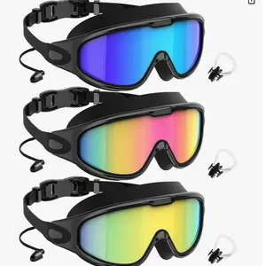 [Summervibes]MARISUN Goggles Swimming Adult Swim-Goggles: Wide View with UV400 Protection Anti Fog No Leak for Men and Women 3 Pack fit outdoorfun Swim Kit Nose Clips Swim Glasses