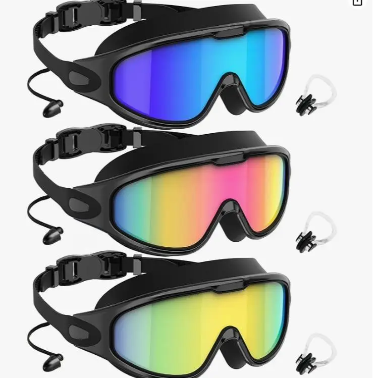 MARISUN Goggles Swimming Adult Swim-Goggles: Wide View with UV400 Protection Anti Fog No Leak for Men and Women 3 Pack fit outdoorfun Swim Kit Nose Clips Swim Glasses tiktokshopbacktoschool