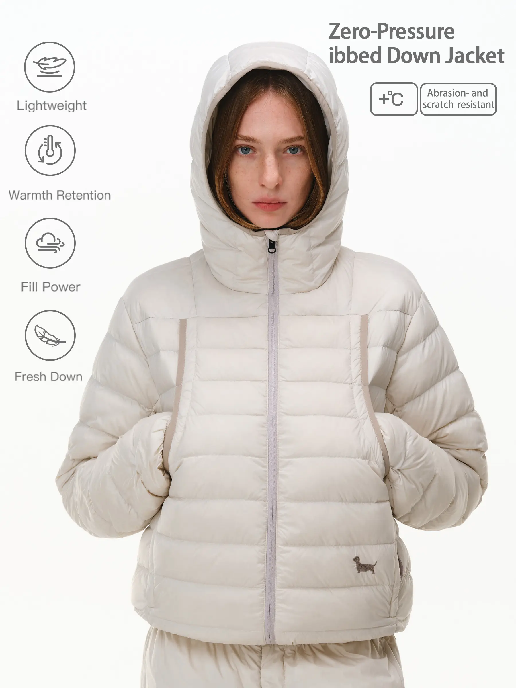 PCLP 90% White Duck Down Hooded Puffer Jacket – Lightweight Ribbed Quilted Winter Coat, Warm Insulated Unisex Outerwear
