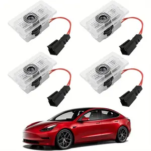 2pcs/4pcs for Tesla Car Door LED Logo Projector Puddle Lights Ultra-Bright Welcome Light 3D Laser Ghost Shadow Light Compatible with Tesla Model 3 Y X S Accessories(4 Pack)