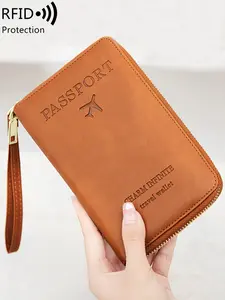 Fashionable Solid Color Passport Case, Passport Cover, Multi-functional Zipper Travel Card Holder, Durable Fashion Wallet Travel Accessories