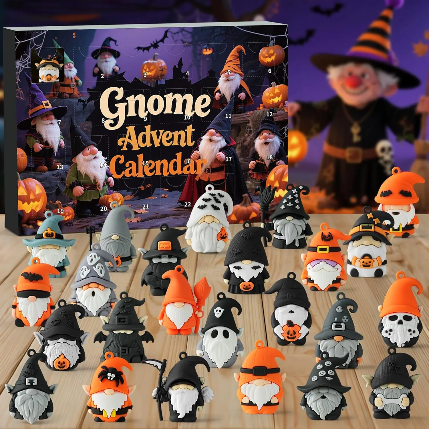 Halloween Gnome Advent Calendar 2026, 24 Day Halloween Countdown Calendar with 24 Collectible Gnome Toys, Boo Basket Stuffers, Halloween Gifts for Kids, Boys & Girls, Classroom Party Favors & Non-Candy Treats