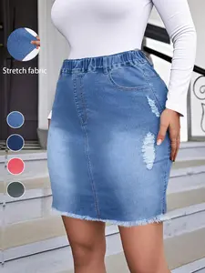 Women's Fitted Elastic Denim Skirt, Sexy Plain Design, Perfect for Party & Daily Wear, Casual Style with Zipper Fly Closure, Casual Streetwear Skirt