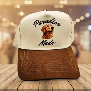 Paradise Made Golden Retriever Trucker Hat for Dog Lovers Brown & Cream Adjustable Cap