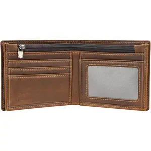 Men's RFID Blocking Cowboy Genuine  Crazy Horse Leather Bifold Wallet