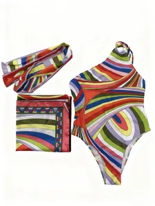 XS-XL Luxury Women's Floral Silk Bikini Set - BohemianBeach Swimwear with Scarf & Headband, Soft SmoothAdjustable Swimsuits for Women Summer Beach,swimming pool, hot spring swimsuit