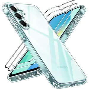 3-in-1 Clear Case for Samsung Galaxy A16 5G with 2 Pack Tempered Glass Screen Protector, [Military Grade Protection] Thin Slim Phone Cover Hard Back [Anti-Scratch] [Non-Yellowing]-Clear